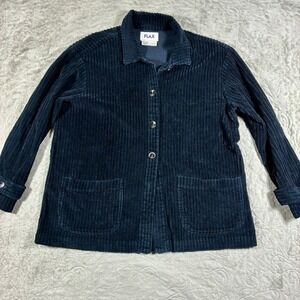 Flax Women's Wide Wale Corduroy Jacket Black S Shacket Oversized Cotton Layering